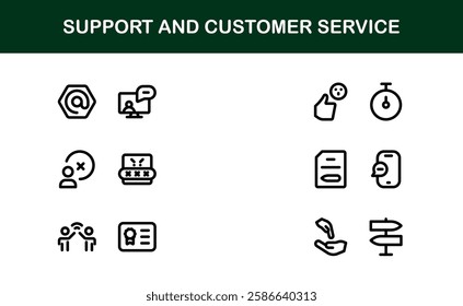 Support and Customer Service Icon Set. Scalable Icons for Client Care, Troubleshooting, Service Management, and Assistance