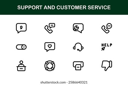 Support and Customer Service Icon Set. Scalable Icons for Client Care, Troubleshooting, Service Management, and Assistance