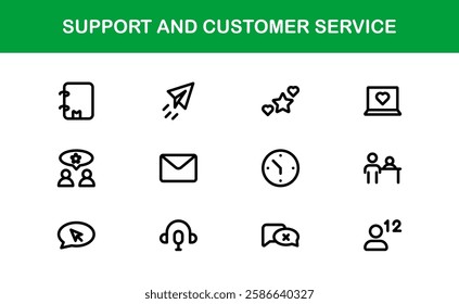 Support and Customer Service Icon Set. Scalable Icons for Client Care, Troubleshooting, Service Management, and Assistance