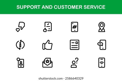 Support and Customer Service Icon Set. Scalable Icons for Client Care, Troubleshooting, Service Management, and Assistance