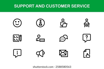 Support and Customer Service Icon Set. Scalable Icons for Client Care, Troubleshooting, Service Management, and Assistance