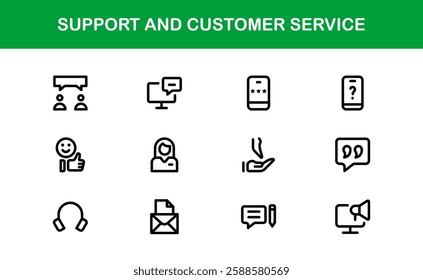 Support and Customer Service Icon Set. Scalable Icons for Client Care, Troubleshooting, Service Management, and Assistance
