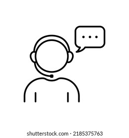 Support Customer Service Line Icon. Online Call Center Agent in Headset Linear Pictogram. Hotline Assistant in Headphone with Speech Bubble Outline Icon. Editable Stroke. Isolated Vector