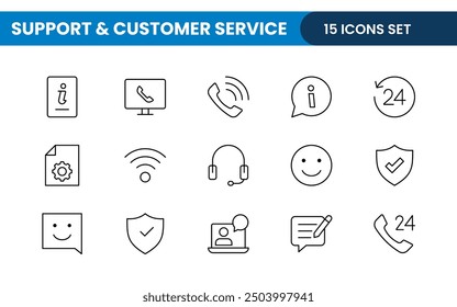 Support and customer service outline style modern icons set. Customer Feedback, Response, experience, helpline and technical support icon illustration