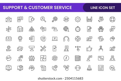 Support and customer service outline style modern icons set. Customer Feedback, Response, experience, helpline and technical support icon illustration