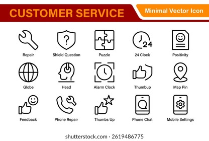 Support and customer service outline style modern icons set. Customer Feedback, Response, experience, helpline and technical support icon illustration