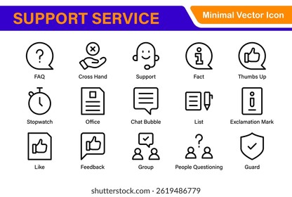 Support and customer service outline style modern icons set. Customer Feedback, Response, experience, helpline and technical support icon illustration