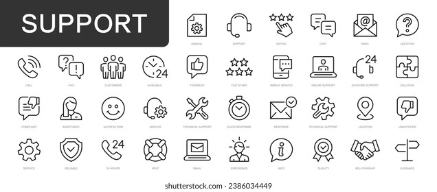 Support and customer service thin line icons set. Support, Service editable stroke icons collection. Vector