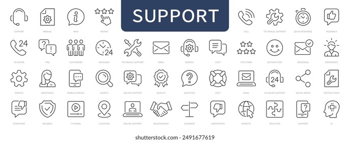 Support and customer service thin line icons set. Support, service, help editable stroke icon. Vector