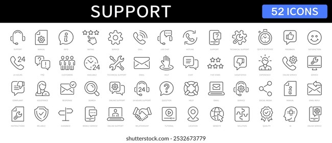Support, customer service thin line icons set. Service, help, online support, assistance editable stroke icon. Vector