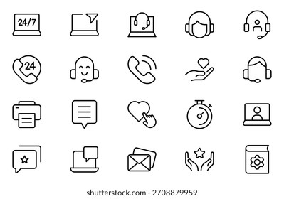 Support, customer service thin line icons set. Service, help, online support, assistance editable stroke icon. Vector