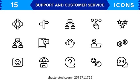 Support and Customer Service Tools Icon Set. Effective Icons for Service Support, Helpdesk Management, Client Queries, and Assistance
