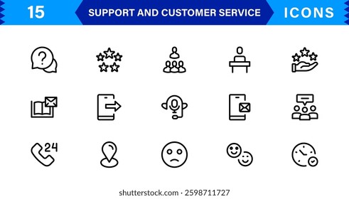 Support and Customer Service Tools Icon Set. Effective Icons for Service Support, Helpdesk Management, Client Queries, and Assistance
