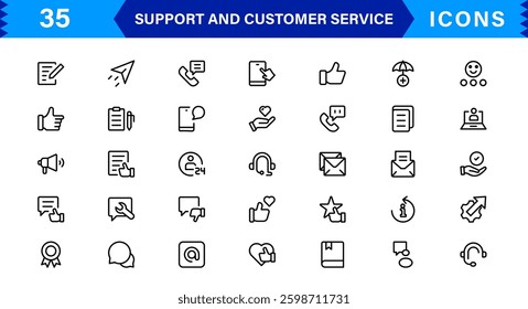 Support and Customer Service Tools Icon Set. Effective Icons for Service Support, Helpdesk Management, Client Queries, and Assistance
