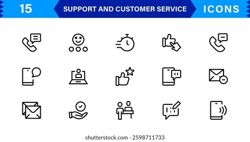 Support and Customer Service Tools Icon Set. Effective Icons for Service Support, Helpdesk Management, Client Queries, and Assistance
