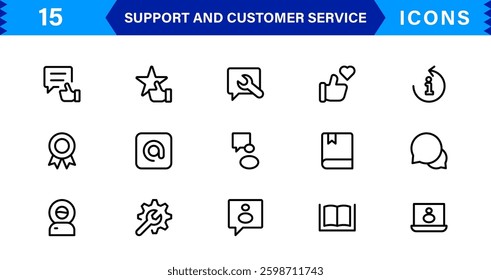 Support and Customer Service Tools Icon Set. Effective Icons for Service Support, Helpdesk Management, Client Queries, and Assistance
