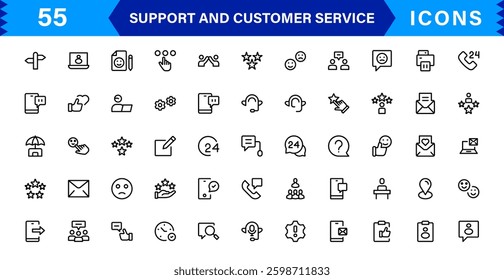 Support and Customer Service Tools Icon Set. Effective Icons for Service Support, Helpdesk Management, Client Queries, and Assistance
