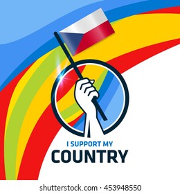 I Support  Czech Republic. Hand holding the Country flag - abstract background Man Holding Flag in Rio Olympics 2016