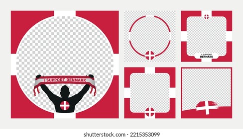 I support Denmark world football championship profil picture frame banner man silhouette with national flag scarf in hand for social media 