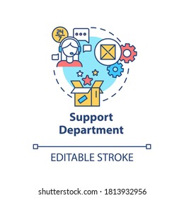 Support department concept icon. Tech help for customers. Helpline for consumers. Product management idea thin line illustration. Vector isolated outline RGB color drawing. Editable stroke