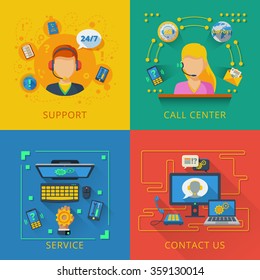 Support design concept set with call center service flat icons isolated vector illustration