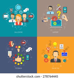 Support design concept set with online faq and 24h feedback flat icons isolated vector illustration