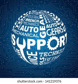support design over blue circuit background vector illustration