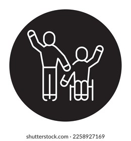 Support for disabled people color line icon. Multinational company. Diverse group of people. Vector illustration