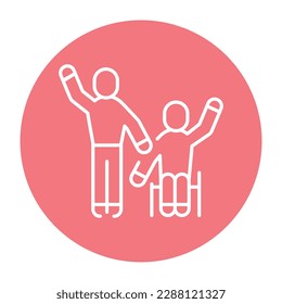 Support for disabled people color line icon. Multinational company. Diverse group of people. Vector illustration