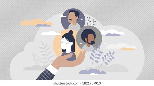 Support As Diversity And Minority Care And Assistance Tiny Person Concept. Help Service Symbol As Holding Hand With Various Social Groups Vector Illustration. Solidarity Protection Scene Visualization