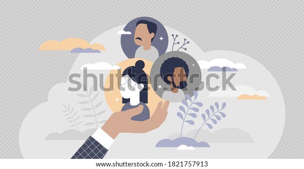 Support as diversity and minority care and\
assistance tiny person concept. Help service symbol as holding hand\
with various social groups vector illustration. Solidarity\
protection scene\
visualization