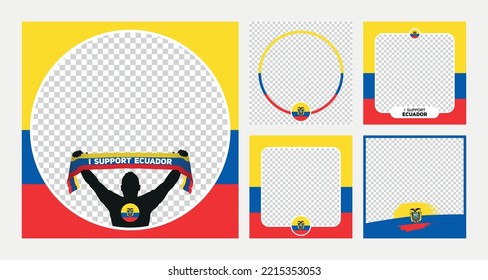 I support Ecuador world football championship profil picture frame banner man silhouette with national flag scarf in hand for social media 