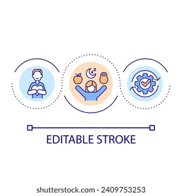 Support and encouraging yourself loop concept icon. Breaking limitations. Building good habits abstract idea thin line illustration. Isolated outline drawing. Editable stroke. Arial font used