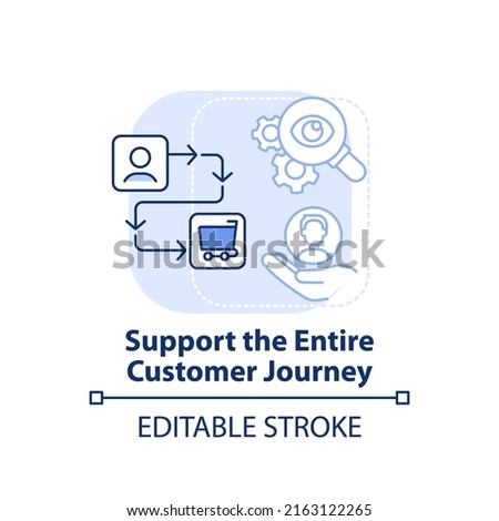 Support entire customer journey light blue concept icon. People first mindset abstract idea thin line illustration. Isolated outline drawing. Editable stroke. Arial, Myriad Pro-Bold fonts used