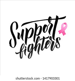 Support Fighters. Pink Ribbon Breast Cancer Awareness Vector Illustration