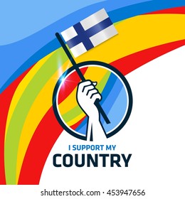 I Support Finland. Hand holding the Country flag - abstract background Man Holding Flag in Rio Olympics 2016