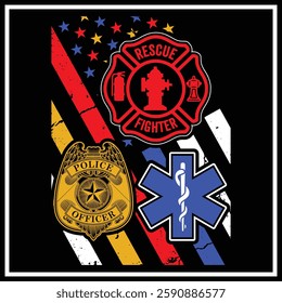 I Support First Responders T-shirt Police Firefighter Emt T-shirt American Flag Usa T-shirt Design, First Responders Shirt , First Responders Heart Shirt