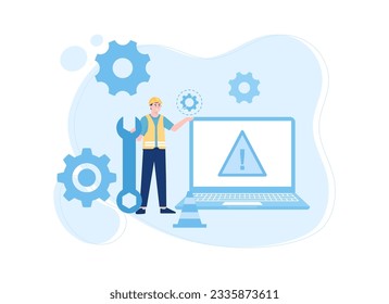 IT support is fixing software errors trending concept flat illustration