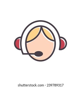 Support flat icon with person in headset, vector