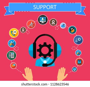 Support flat icons concept. Vector illustration. Element template for design.