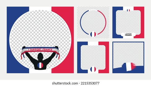 I support France  world football championship profil picture frame banner man silhouette with national flag scarf in hand for social media 