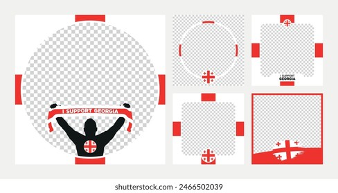 I support Georgia european football championship profil picture frame banner man silhouette with national flag scarf in hand for social media and web