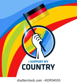 I Support Germany. Hand holding the Country flag - abstract background Man Holding Flag in Rio Olympics 2016