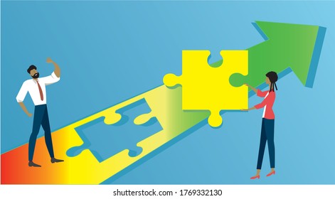 Support to get successful, filling in the missing part. Vector illustration.