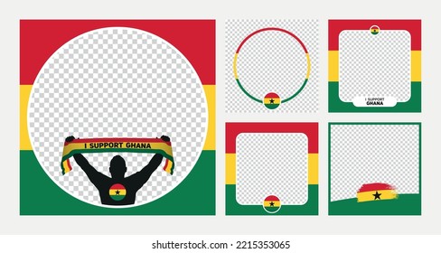 I support Ghana world football championship profil picture frame banner man silhouette with national flag scarf in hand for social media 