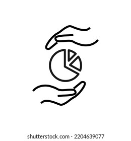 Señales de apoyo y regalo. Imagen vectorial aislada minimalista para sitios web, tiendas, tiendas, anuncios. Trazo editable. Icono de línea de vector de gráfico circular entre manos extendidas