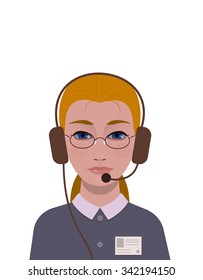 support girl with id badge, optional glasses and headphones