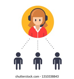 Support girl. Round bubble icon. vector illustration. arrows with people