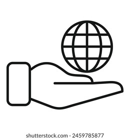 Support global hand icon outline vector. Eco global protection. Care human