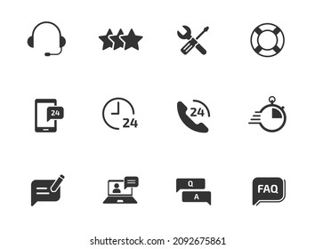 admite iconos de vector de glifos aislados en blanco. conjunto de iconos de soporte para web, aplicaciones móviles, diseño de ui e impresión